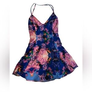 Naven Pink and Blue Open Back Floral Print Mini Dress Sz XS